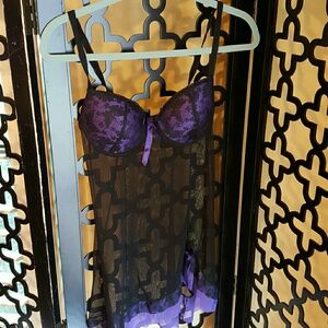 PURPLE BLACK PER LEI SEE MEDIUM SEXY SHORT NIGHTGOWN‎